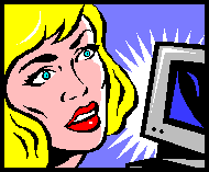 Woman with shocked expression in front of computer