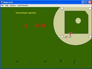 screen shot of Make a Hit with Math Operator quiz